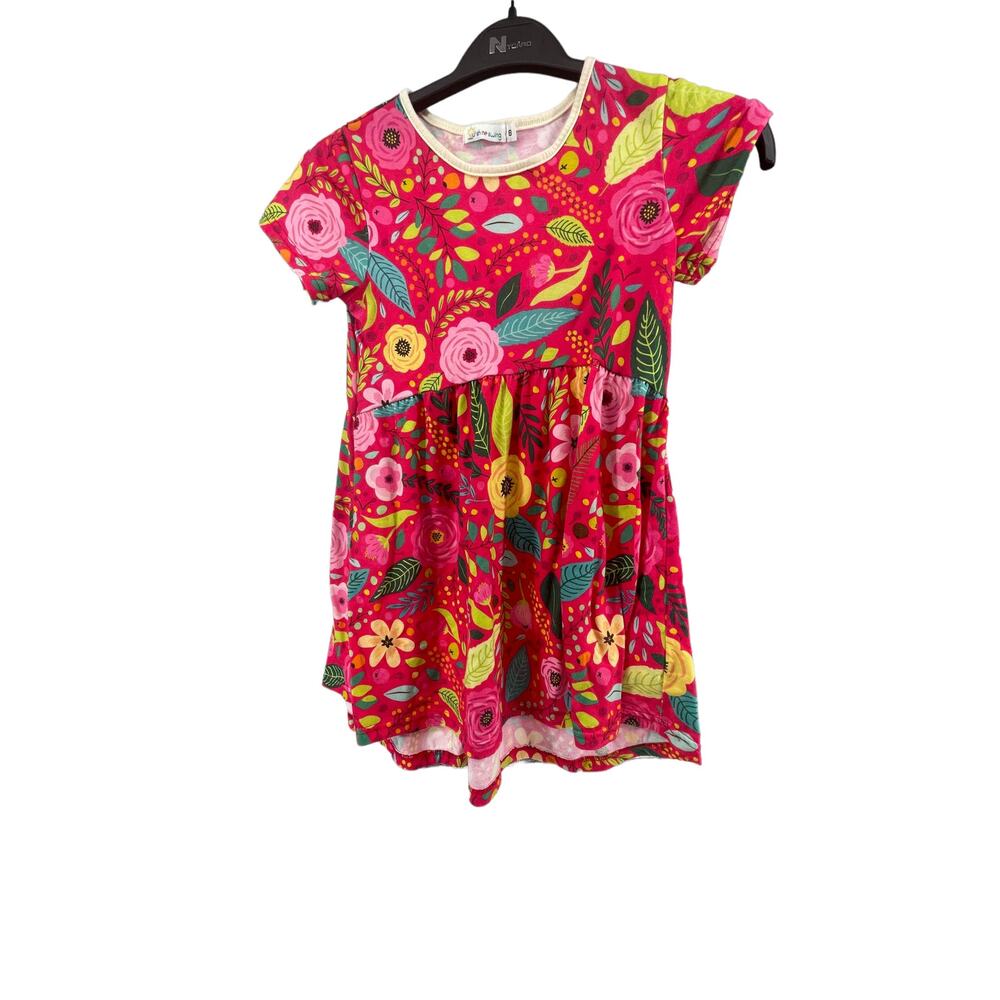 Sunshine Swing Girls Pink Floral Short Sleeve Dress Youth Size 8